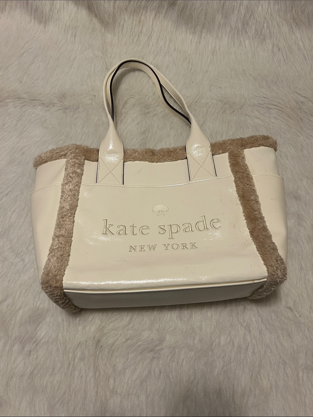 Kate spade Cream Patent leather Tote with Shearling Trim
